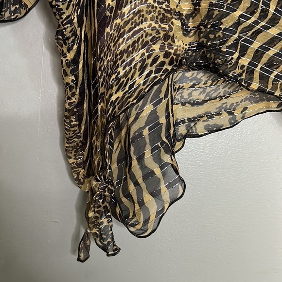 Vintage Animal Print Sheer Metallic tiger leopard chetah mixed cover up top o/s - Picture 2 of 7